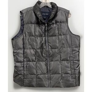 Lands End Metallic Gray Quilted Puffer Vest Women's L/P Down Filled‎ Pockets